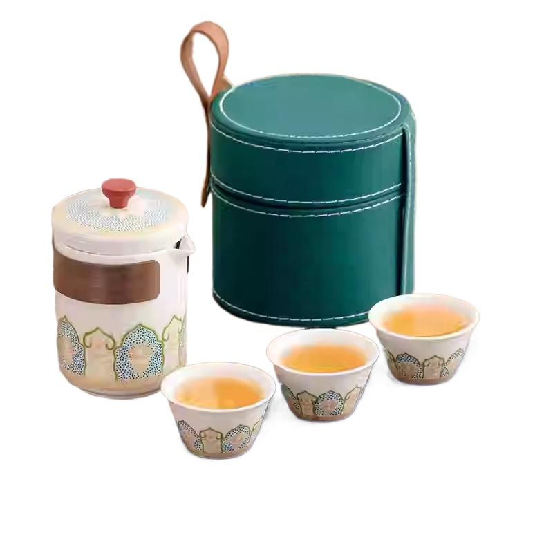 Outdoor Travel Tea Set Home One Pot Four Cups Portable Storage Bag Ceramic Quick Cup Brewing Teapot Tea Cups