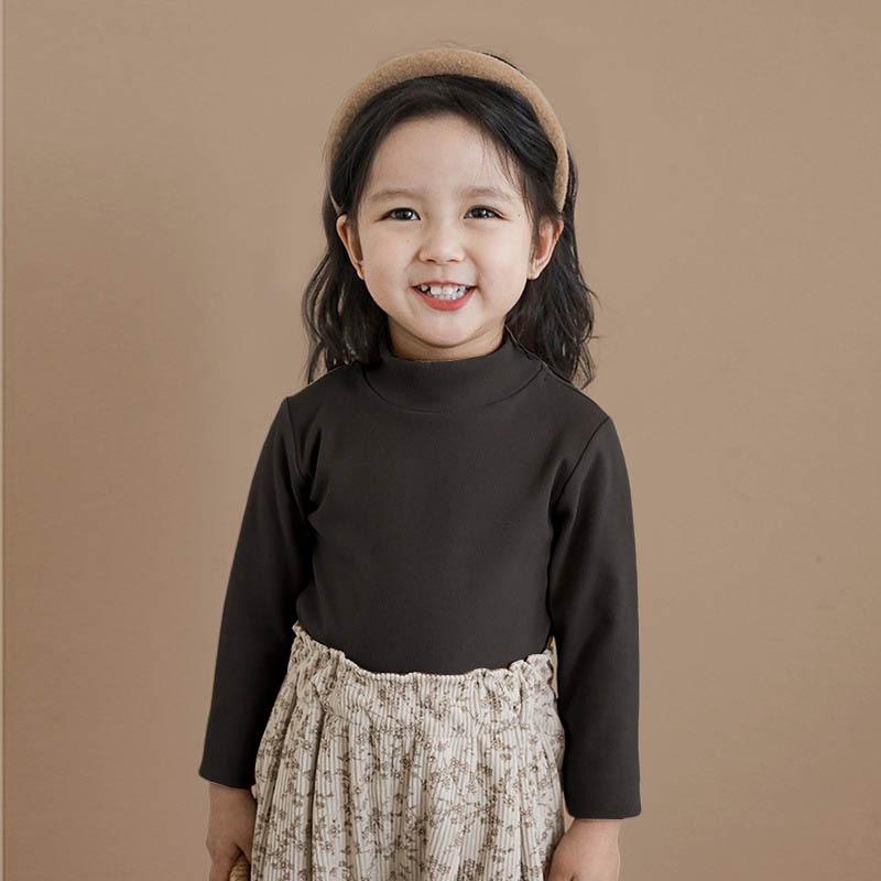 Kids' Long-Sleeve Tops: Spring & Autumn Styles, Winter Velvet, Half-High Collar Fashion Tees for Boys & Girls.