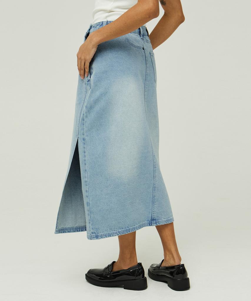 MAGOODGAN Ronas 7997 Bleach Wash Light Indigo Denim Long Skirt