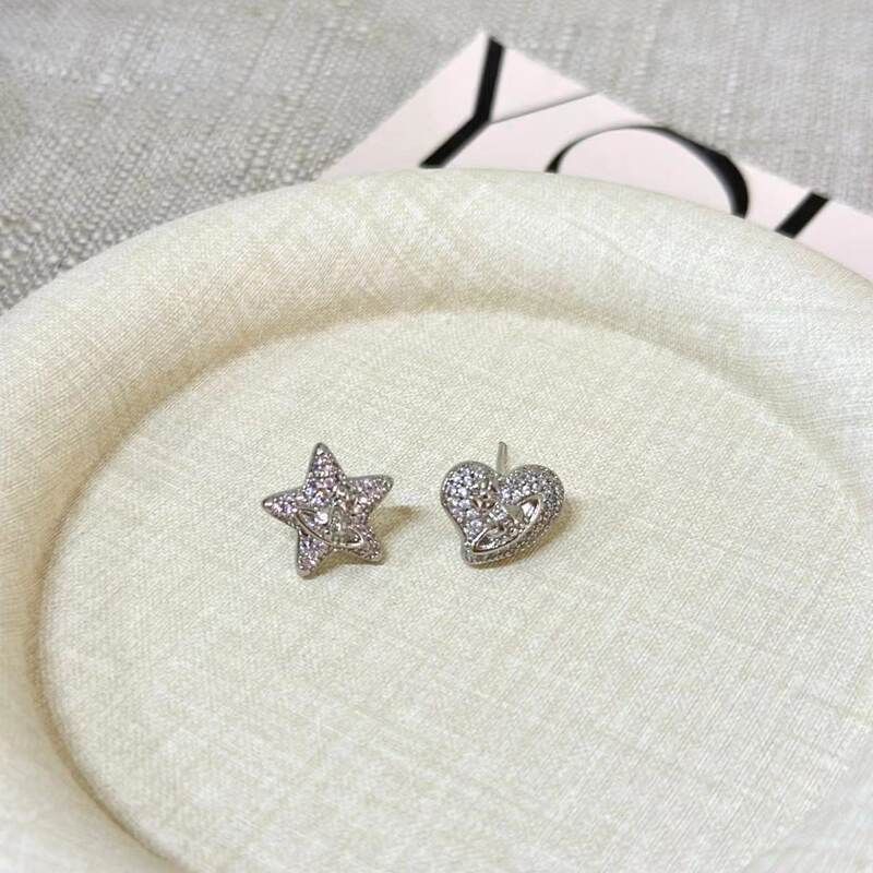 Zircon Five-pointed Star Love Stud Earrings Fashion Versatile Temperament Earrings Niche Simple Asymmetric Earrings