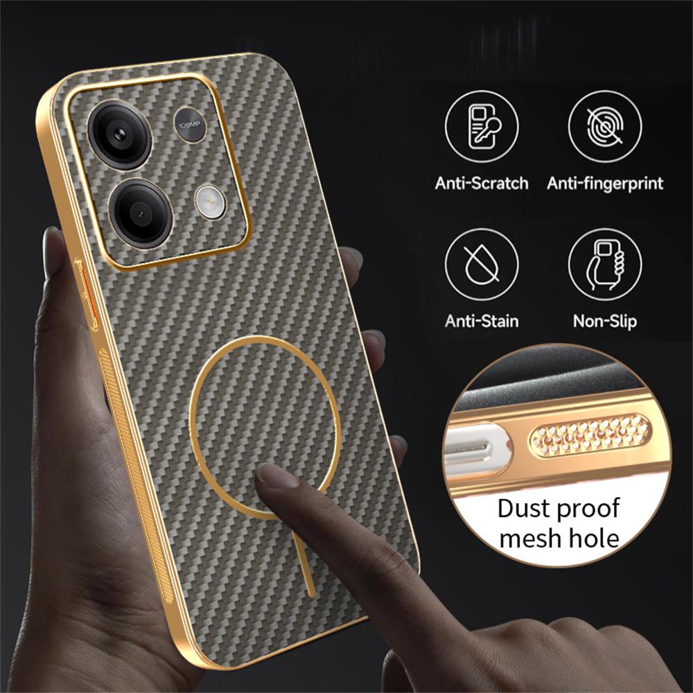 For Xiaomi Redmi Note 13 5G Phone Case Carbon Fiber Textured Electroplated TPU Back Cover