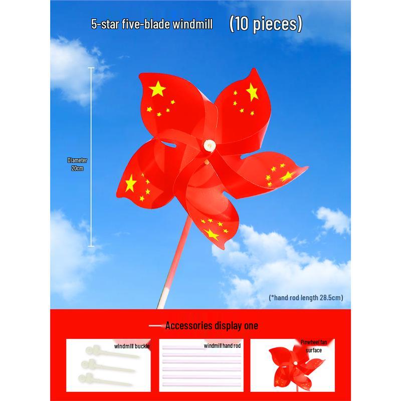 

2023 Ручная работа Пятизвездочный красный флаг Вертушка для украшения на улице и в классе standard