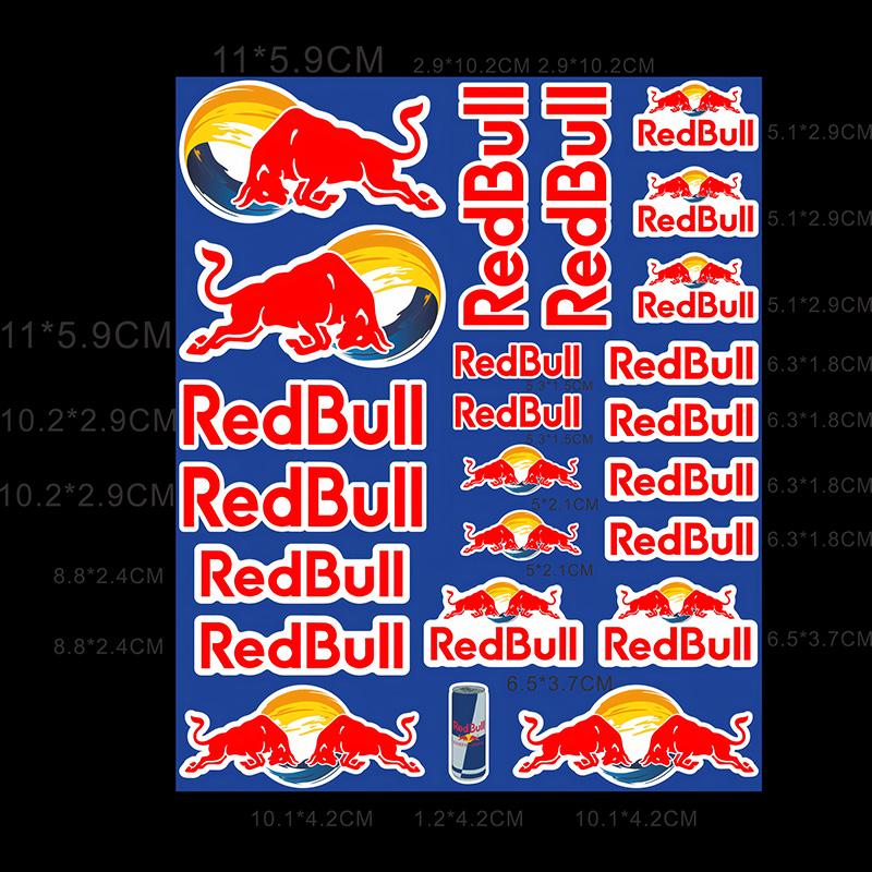 Motorcycle Stickers, Red Bull Events Sponsored Stickers, Plastic Helmet, Car Body, Homemade Decorative Waterproof Sunscreen Stickers Tank