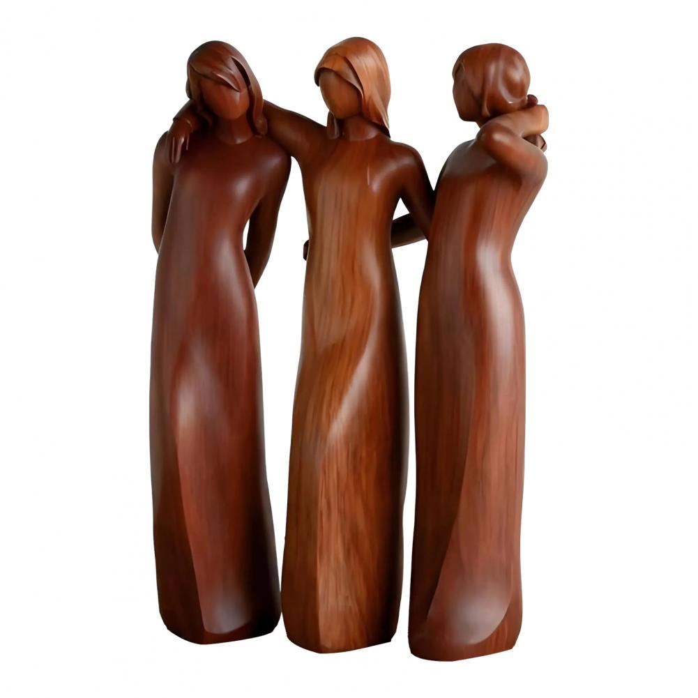 Sister Figurine Standing 2/3/4 Women Wooden Sculpture Friendship Gifts for Best Friends Women Desktop Ornament for Home Decor