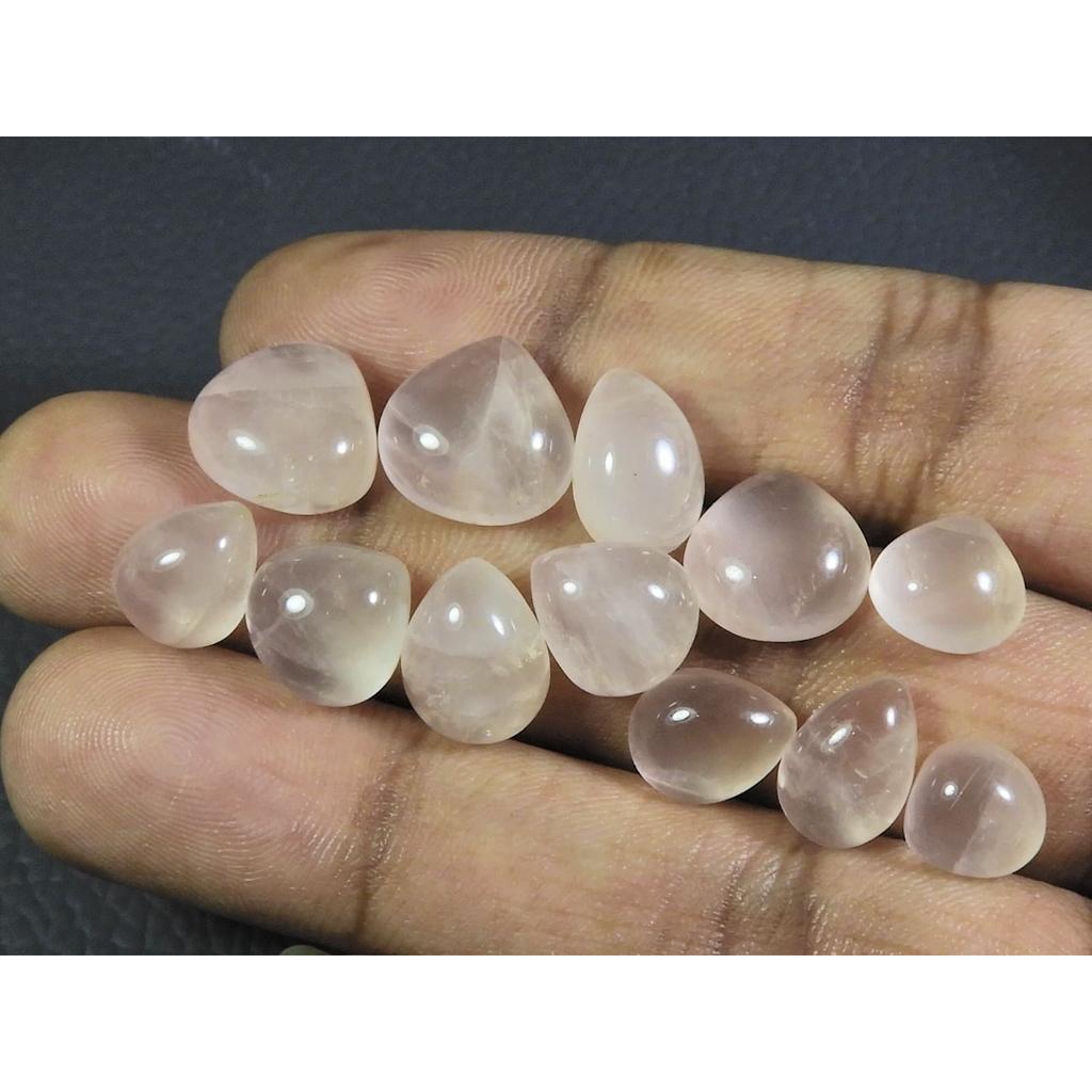 9-11 MM Natural Rose Quartz Pear Cabochon Loose Gemstone 12Pcs Lot 58Cts. A-339