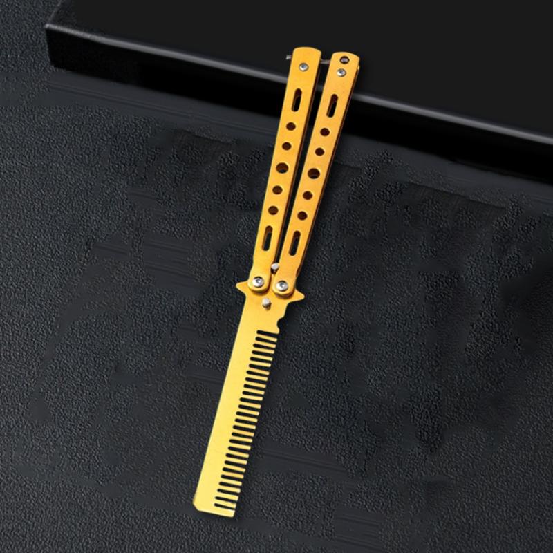 Foldable Practice Training Butterfly Comb Stainless Steel Beard Moustache Brushe Salon Hairdressing Styling Tool