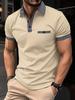 European American Style Men's Summer Short Sleeve Polo Shirt Button Turn Down Collar T-shirt Color Block Sports Rugby Shirt