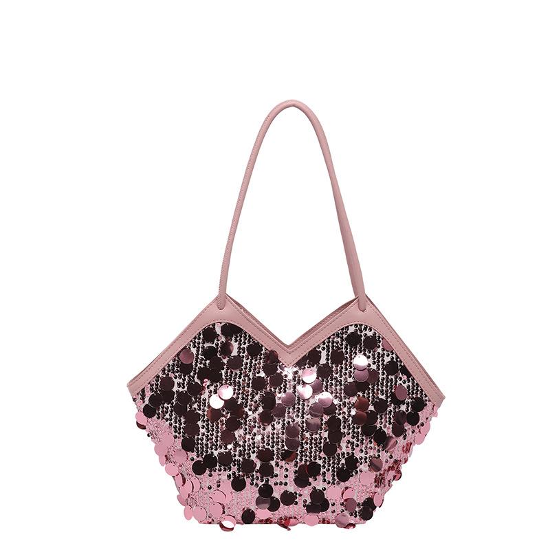 

New sparkling bag, simple and lightweight bag, textured sequined dinner bag, underarm bag, fashionable shoulder bag, tote bag. рожевий