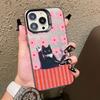 Pink Flower And Black Cats Laser Phone Case for iPhone 15 14 Pro Max Plus 17 16 Pro Max 13 Mini 12 11 Pro Max Shockproof Covers