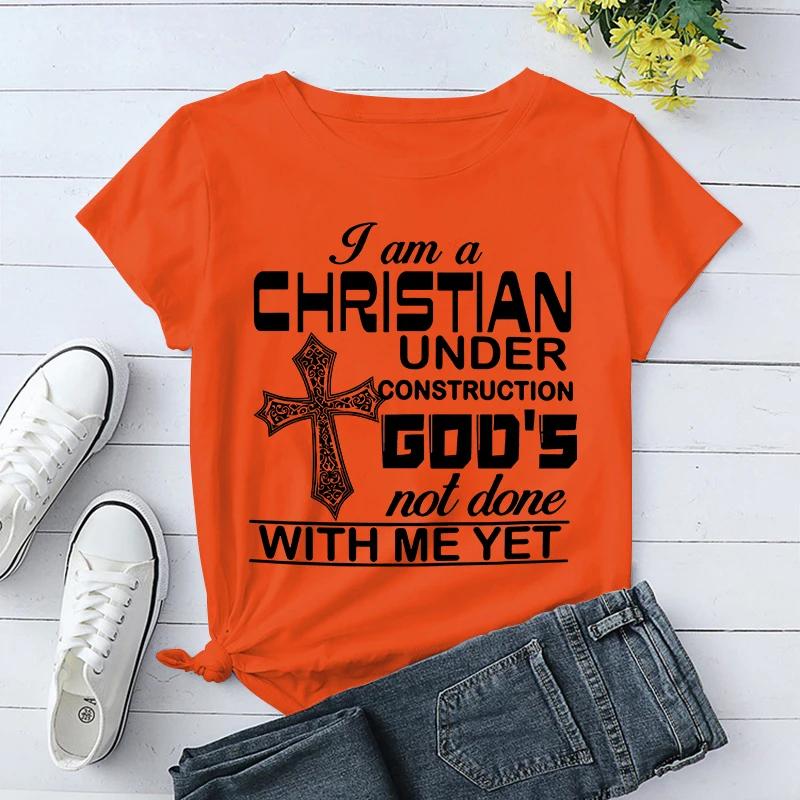 Under Construction God'S Not Done With Me Yet' Letter Print Short Sleeves T Shirts for Men and Women;