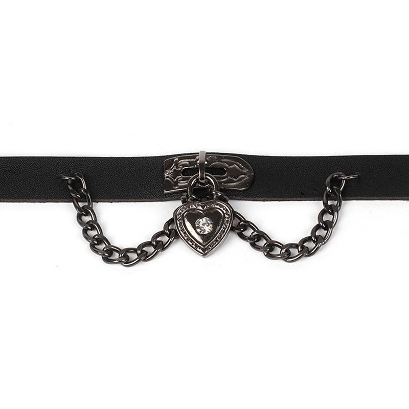 Gothic Black Heart Locket Charm Chain Leather Choker Collar Necklace For Women Punk Jewelry