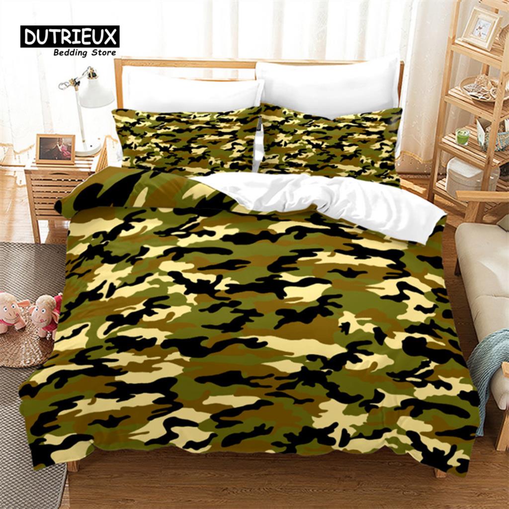 Kamuflażowy Zestaw Pościeli Rozmiar King Queen Kolorowy Wzór Abstrakcyjny Nadruk Artystyczny Poszwa na Kołdrę Poszewki na Poduszki Dla Chłopców Nastolatków Mężczyzn Dekoracyjny