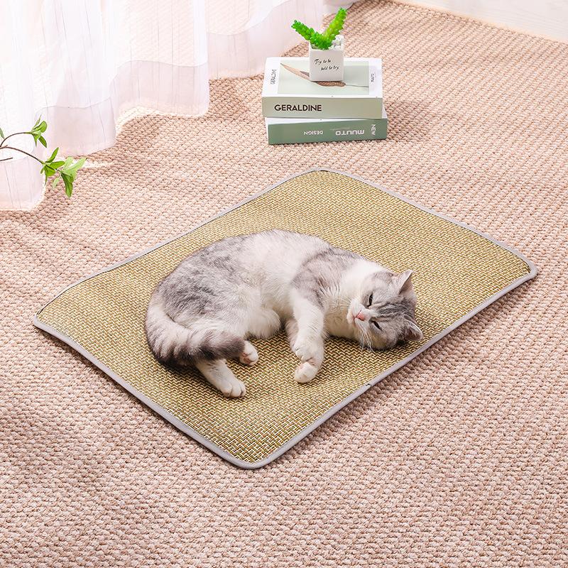 Grass Mat Pet Cooling Pad, Summer Cool Bed for Dogs and Cats, Natural Woven Sleeping Mat with Non-Slip Bottom Pet Supply