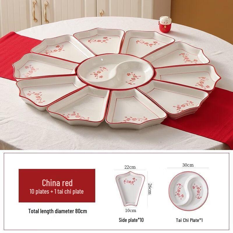 Chinese Red Ceramic Dinnerware Set