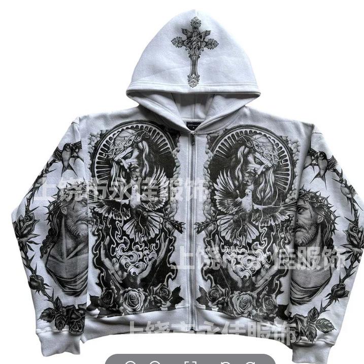 Gotischer Totenkopf Reißverschluss Hoodie - Unisex Digitaldruck für Herbst/Winter