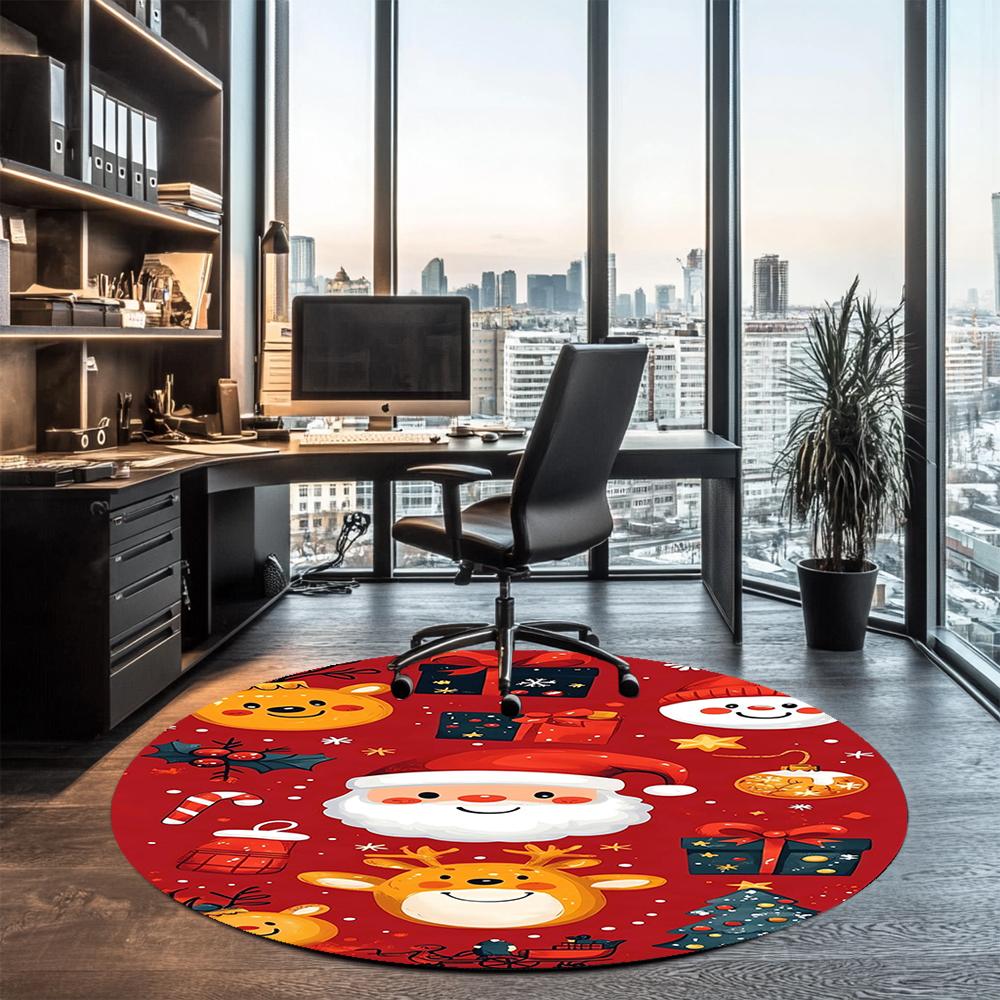 Christmas Printed Round Rug Carpet Chair Rug Area Rug Entryway Doormats,for Office Chair Living Room Bedroom Kitchen Room.