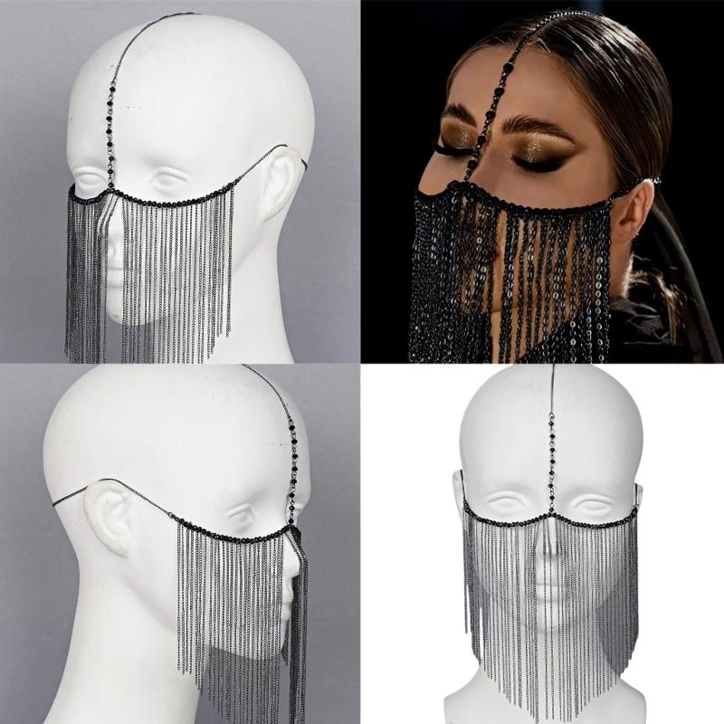 Elegant Crystal Bead Tassels Face Jewelry With Adjustable Metal Chain For Parties Weddings And Special Event