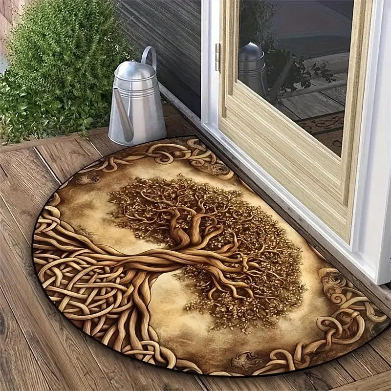 Flower Semi-circular Floor Mat, Home Life Tree Entrance Mat, Wear-resistant and Dirt Resistant Foot Mat