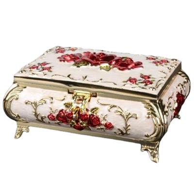 Vintage Case Rose Carved Decor Fashion Metal Jewelry Box Multi Color Emaliowany naszyjnik wisiorek pierścień do przechowywania prezentów