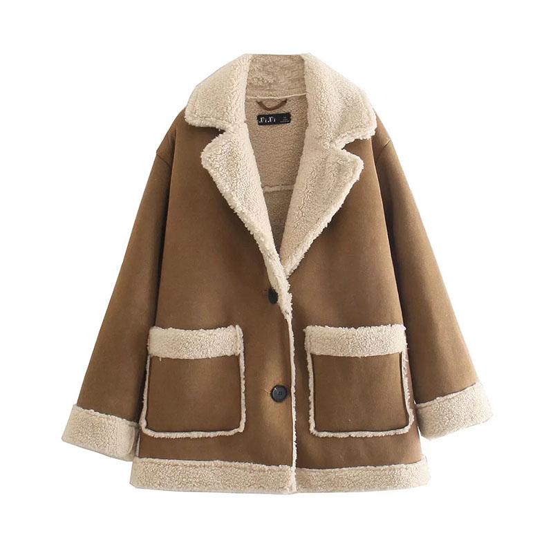 WTEMPO Autumn Winter Women Warm Faux Fur Fleece Coat Lamb Wool Thick Locomotive Lapel Jacket Female Chic Outwear Top Clothing