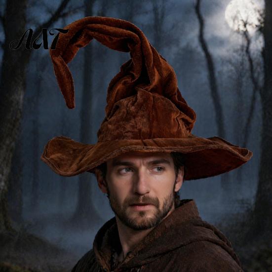 Full Color Matte Witch Hat for Women, Large Ruched Velvet Wizard Twisted Halloween Party Headwear Party, Cosplay Costume, Stage Performance Accessory