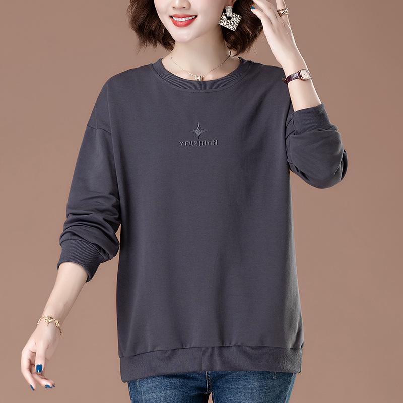 Women's Loose-Fit Pure Cotton Hoodie - Plus Size, Tummy-Covering, Slimming, Casual Spring/Autumn Top for Middle-Aged Mothers