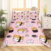 Japanese Sushi King Queen Duvet Cover Little Cat Bedding Set Novelty Cartoon Pet Animal Japan Food White Polyester Quilt Cover