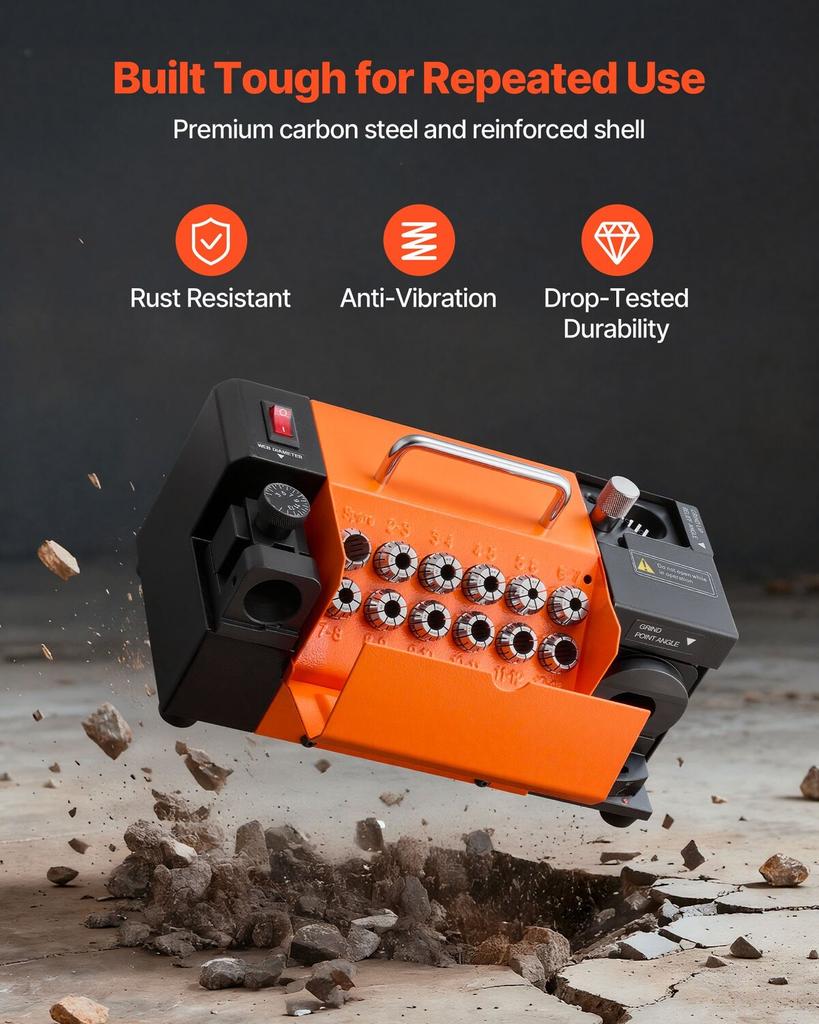 Drill Bits Sharpener MR-13A, 3-15mm Drill Bit Grinder Sharpener with 95°-135° Adjustable Point Angle, 4600RPM High Speed Re-Sharpening Machine with 13