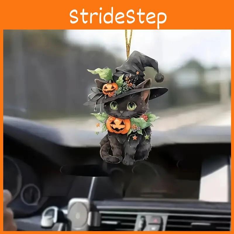 Surface Flat Acrylic Pendant With Halloween Cat Pumpkin Design For Decor Auto