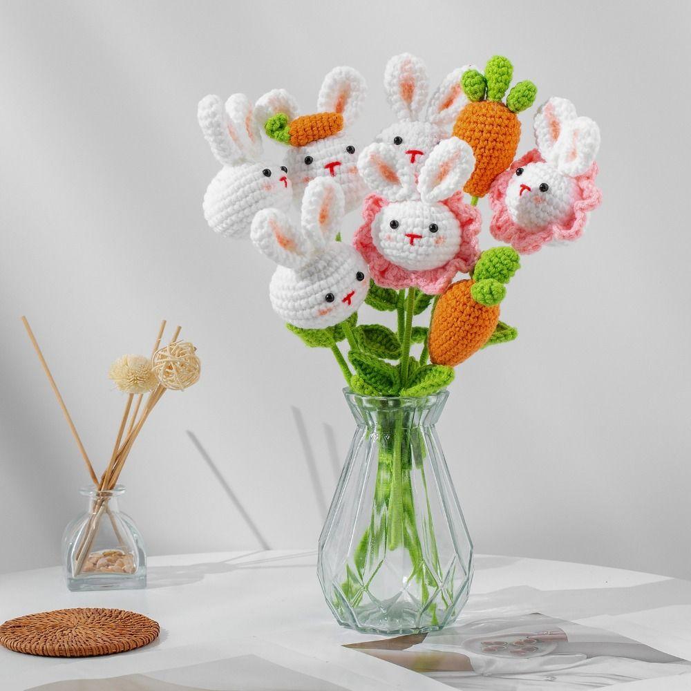 Hand Woven Yarn Graduation Knitted Flower Artificial Woven Crochet Flower Bouquet  Home Decor