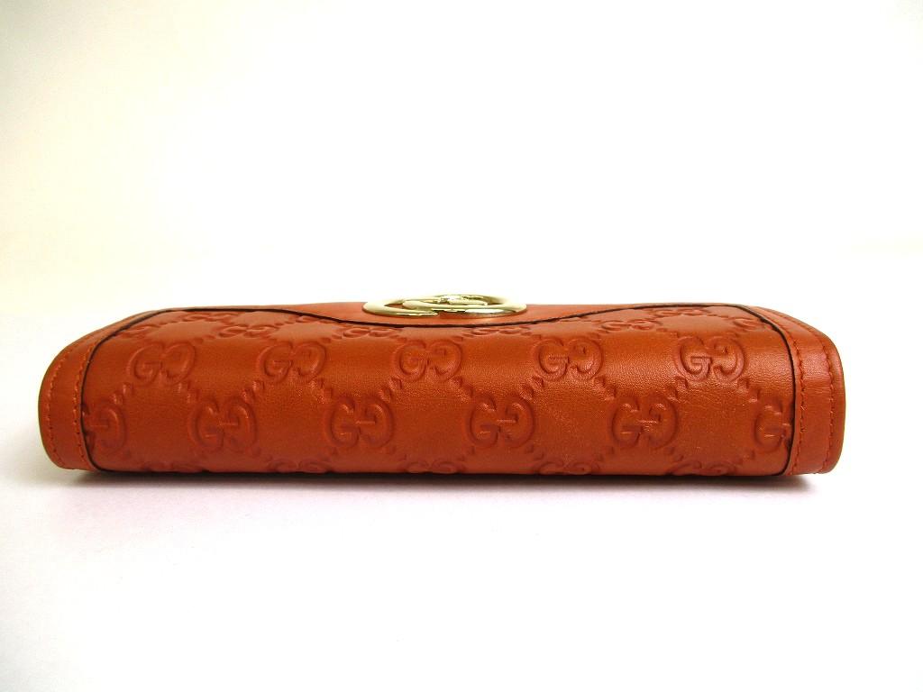 Authentic GUCCI Interlocking G Red Brown Leather Bifold Long Flap Wallet #a661  Refurbished