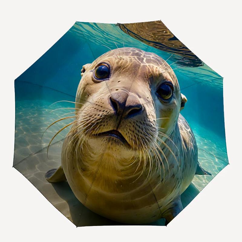 

1pc Seal Underwater One Umbrella a Plastic Hle, Compact Stylish, with a Vibrant Cartoon Pattern, Perfect Home, Travel