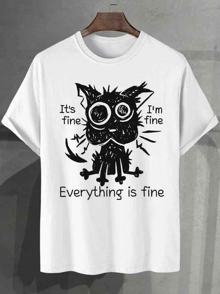 Everything Is Fine Funny Cat Meme Cartoon Graphic T T-Shirt S