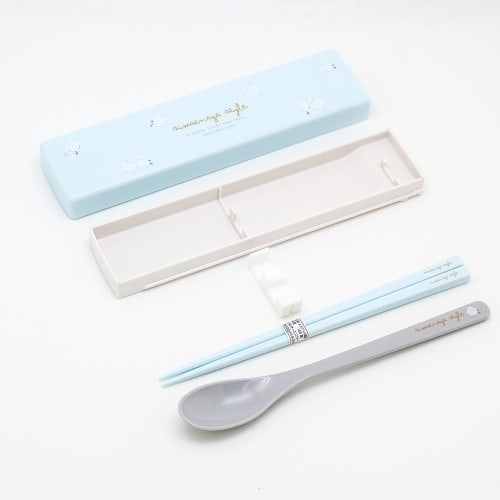 OSK CT-27 Sliding Antibacterial Chopsticks and Spoon Combination Set, 18cm, Long-tailed Tit Design, Dishwasher Safe, for Lunch Boxes