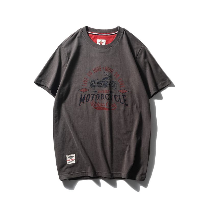 Retro Short Sleeve Base Shirt Export Cattle Goods Cotton Motorcycle Iron Gray XL