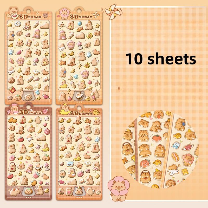 

10 sheets 3D Relief Capybara Stickers Panda Cute Children s DIY Student Gifts Cartoon Animals Crystal Fun Decorative Stickers