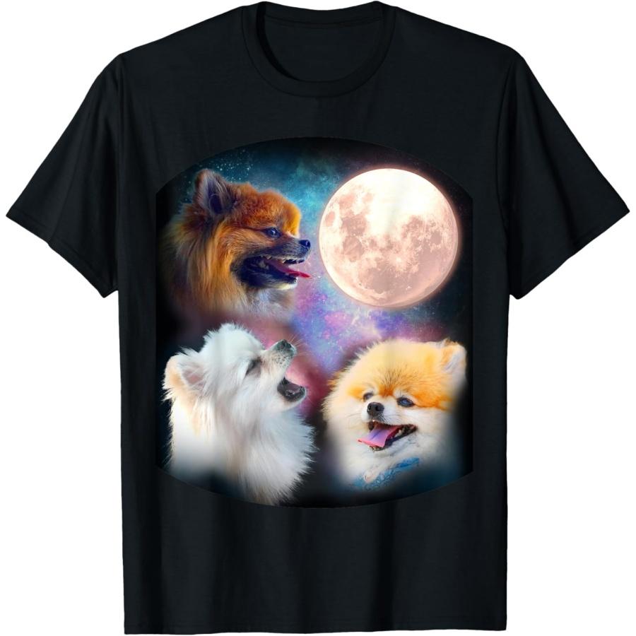 

Pomeranian Dog T Shirt - Howling at Moon T-Shirt for Men Women XXXXXL чорний