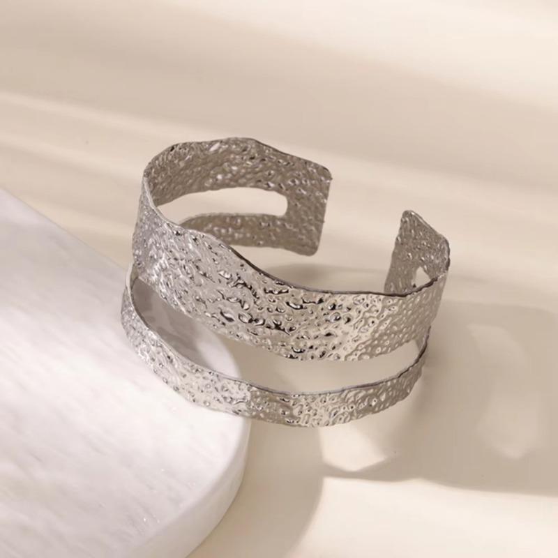 New Geometric Stainless Steel Bracelet Men's and Women's Texture Wide Version Open Bracelet Street Hip-hop Exaggerated Jewelry