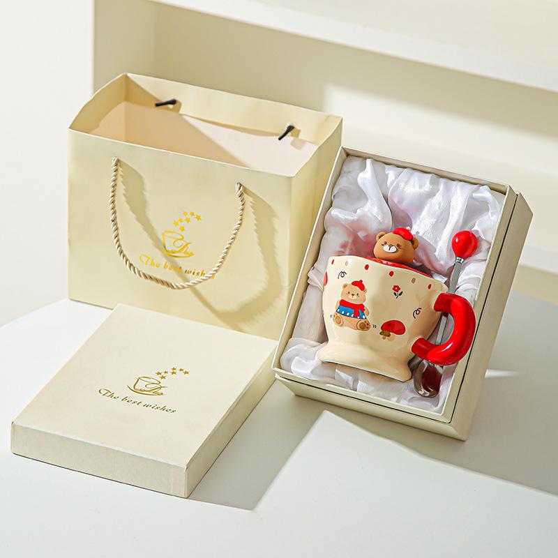 Creative cute cartoon bear ceramic mug office household cup coffee cup water cup couple breakfast cup