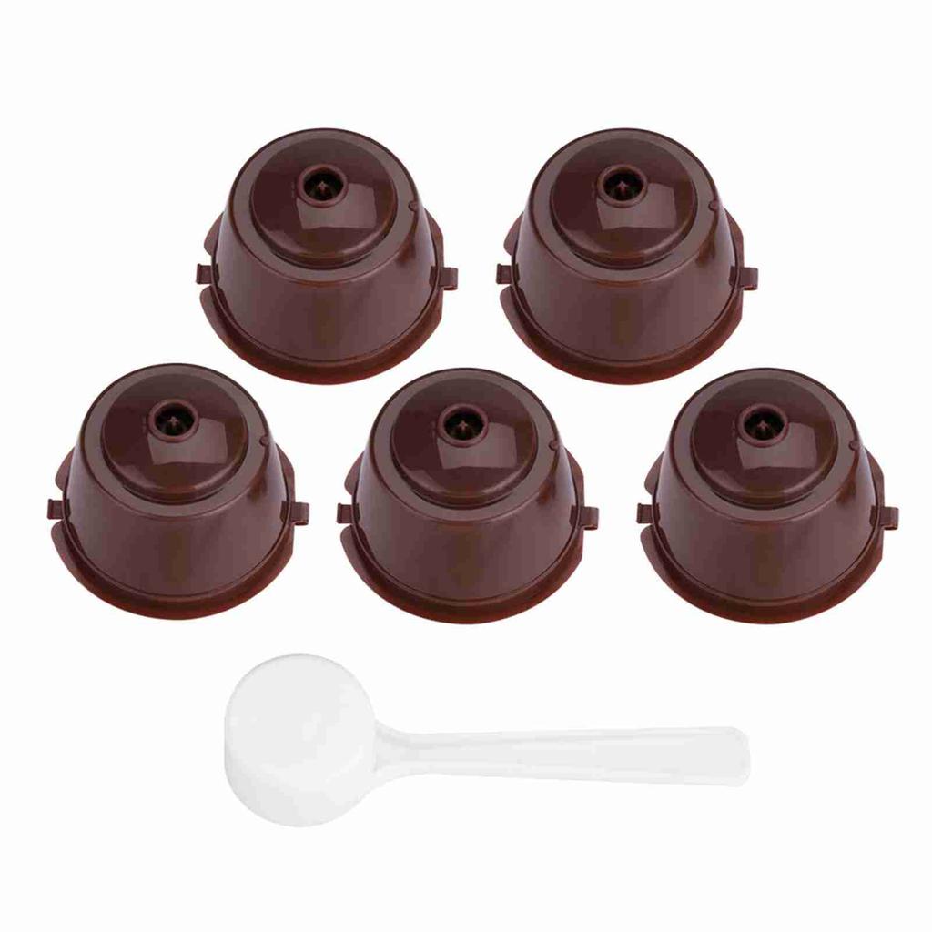 5Pcs Food Grade Pp   304 Stainless Steel Reusable Refillable Coffee Capsule Filter with Spoon
