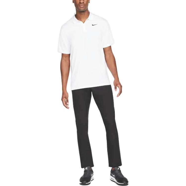 Nike Solid Color Logo Pullover Polo Shirt Men Tops White DH0822-100