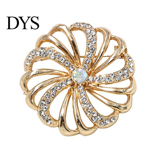 Brooch Pin, Hollow Swirl Flower Pattern Lapel Pin with Rhinestones Inlaid, Fashion Accessory Spiral Petals Design Versatile Badge for Coats
