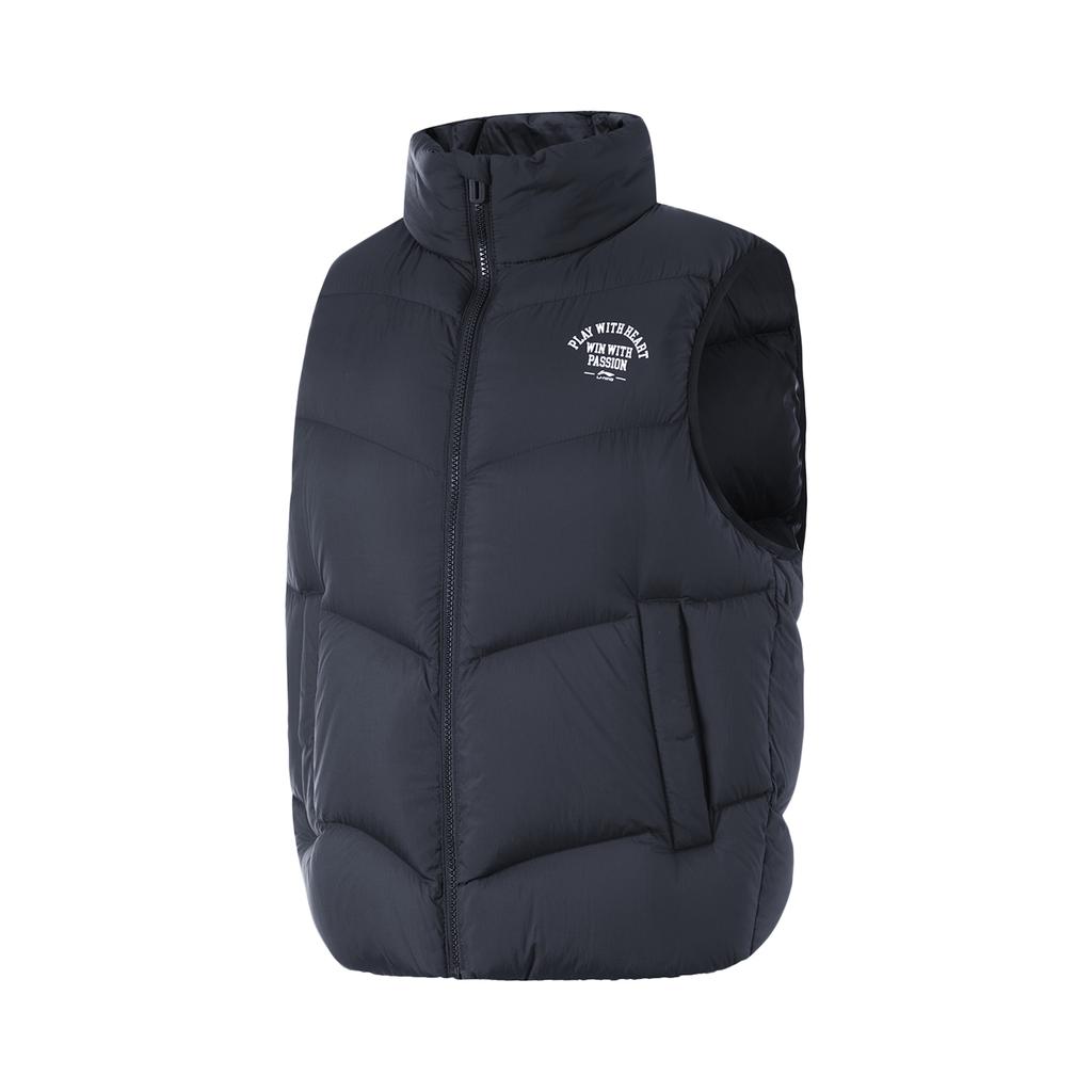 Li Ning Sports Trend Series Cold Resistant Casual Versatile Solid Color Stand Collar Sleeveless Winter Vest Men vest Black AMRU004-3