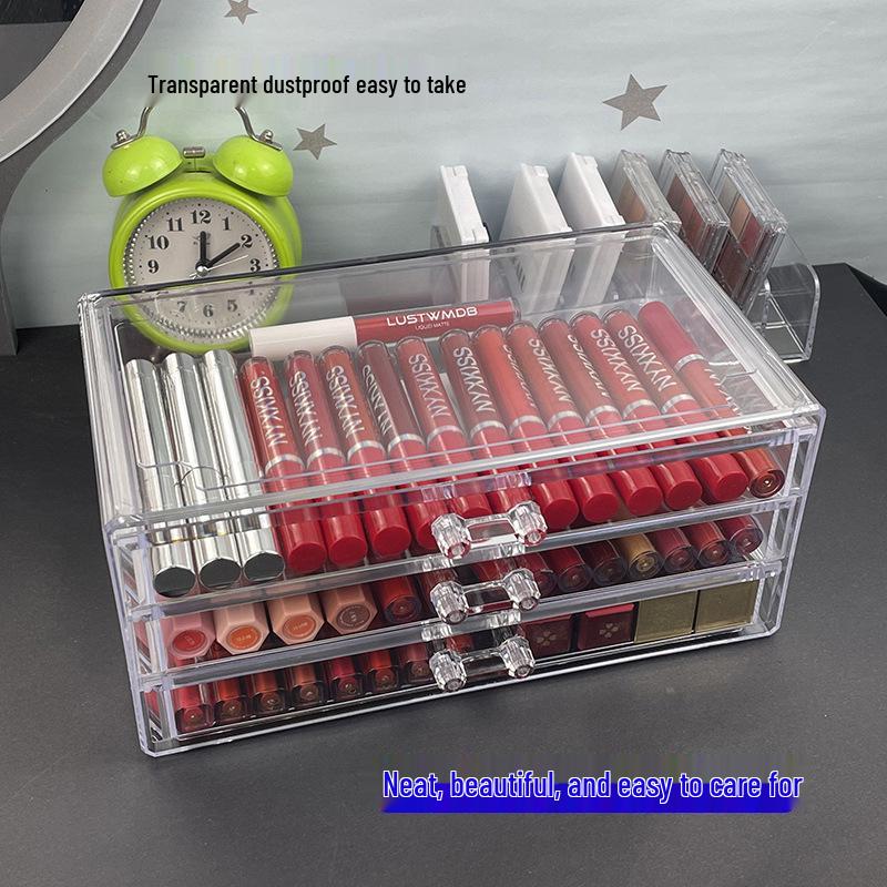 Acrylic Makeup Organizer: Dustproof Lipstick, Lip Gloss, and Eyeshadow Storage Box with Desktop Drawers