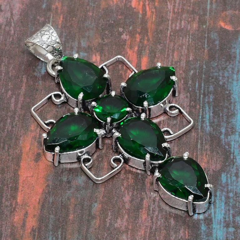 Colgante hecho a mano de la joyería de la plata esterlina 925 de la piedra preciosa cruzada del diópsido de cromo para el regalo de Navidad