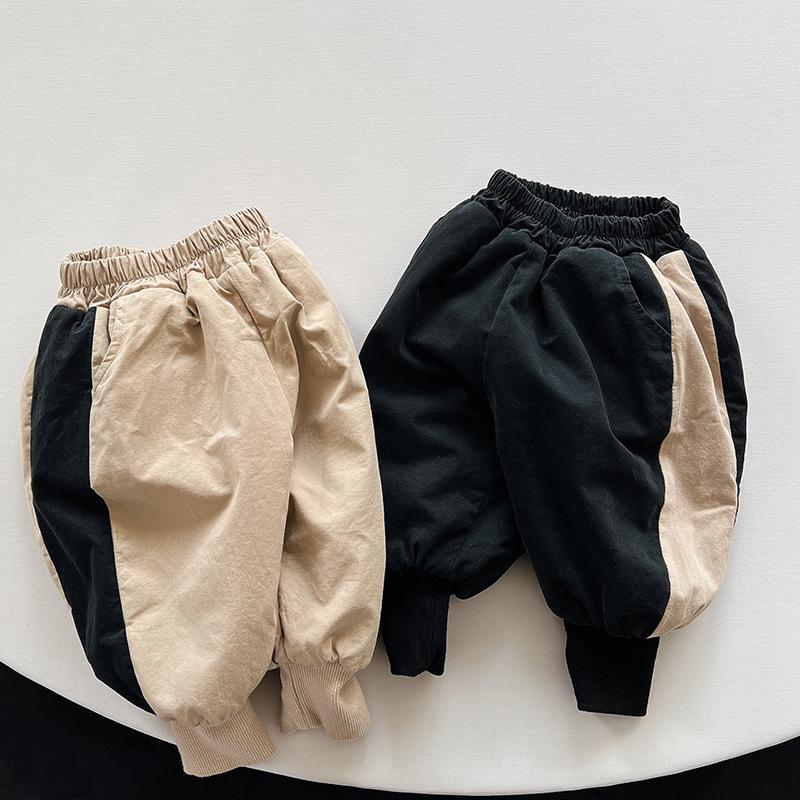 Kids Contrast Color Thickened Fleece Casual Long Pants For Boys And Girls