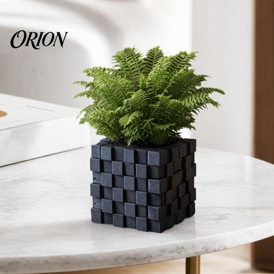 Pixel Cube Decor 3D Printed Planter, Grid Spliced Decor, Retro Geometric Ornament, Matte Minimalist Desk Decoration Breathable Structure, Compact