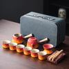 Light Luxury Red Orange Gradual Change Coarse Pottery Tea Set Guest Tea Kung Fu Set Merchandise Business Enterprise