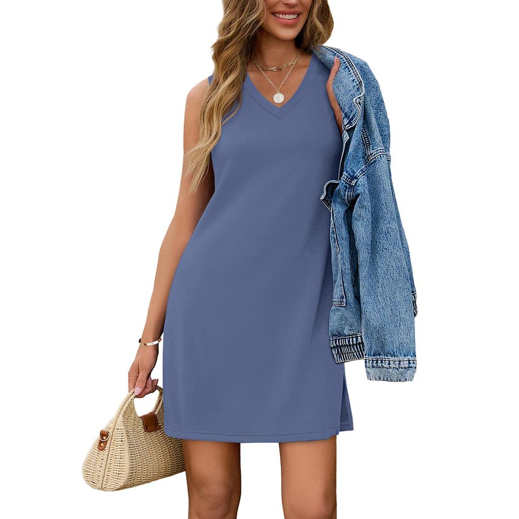 Women's Casual V-neck Sleeveless Split Hem Dress