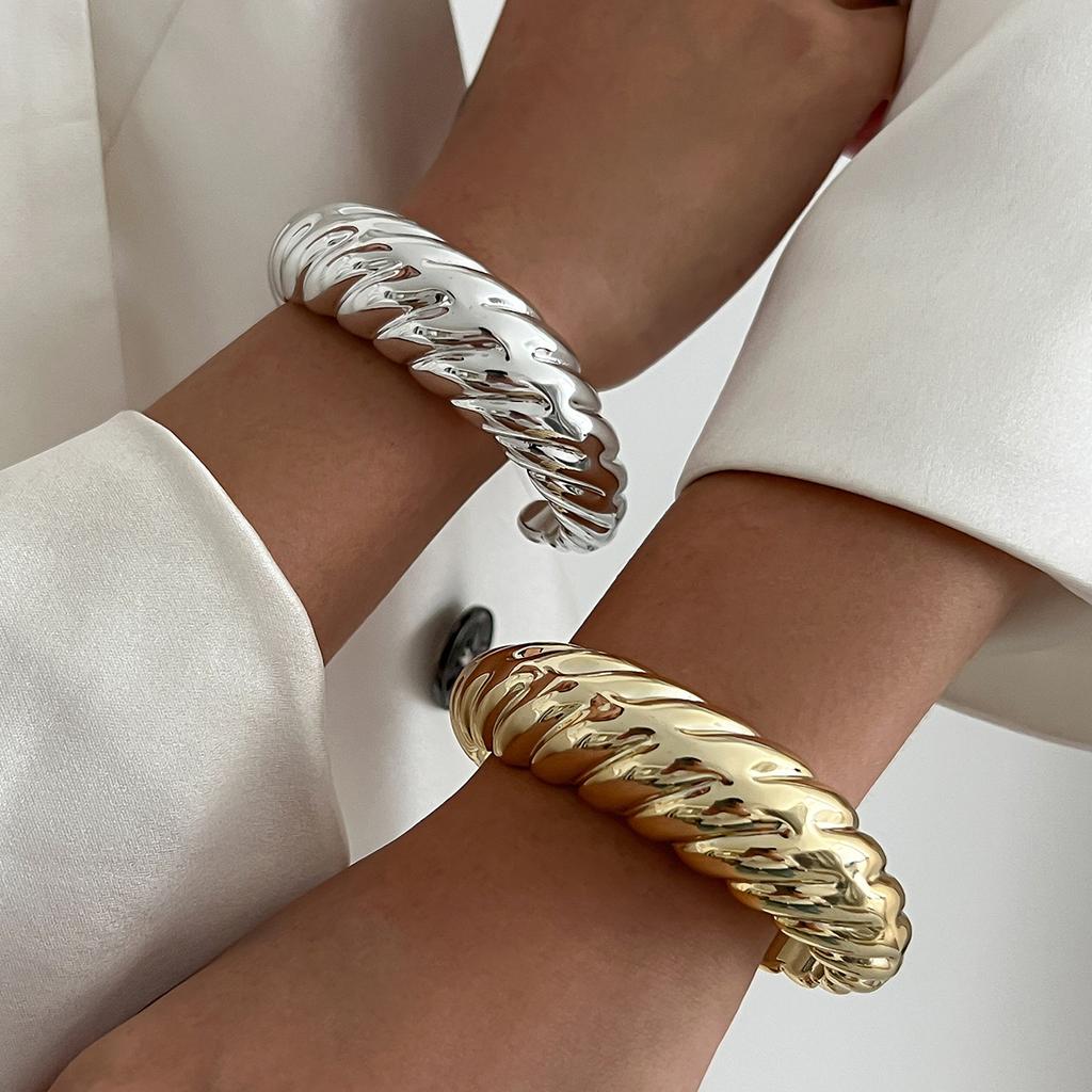 DIEZI Exaggerated Gold Silver Color CCB Cuff Bangles Vintage Punk Irregular Geometric Plastic Bangles Women Bracelet Men Jewelry